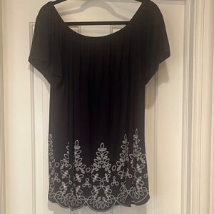 Lane Bryant Navy Top with White Embroidery